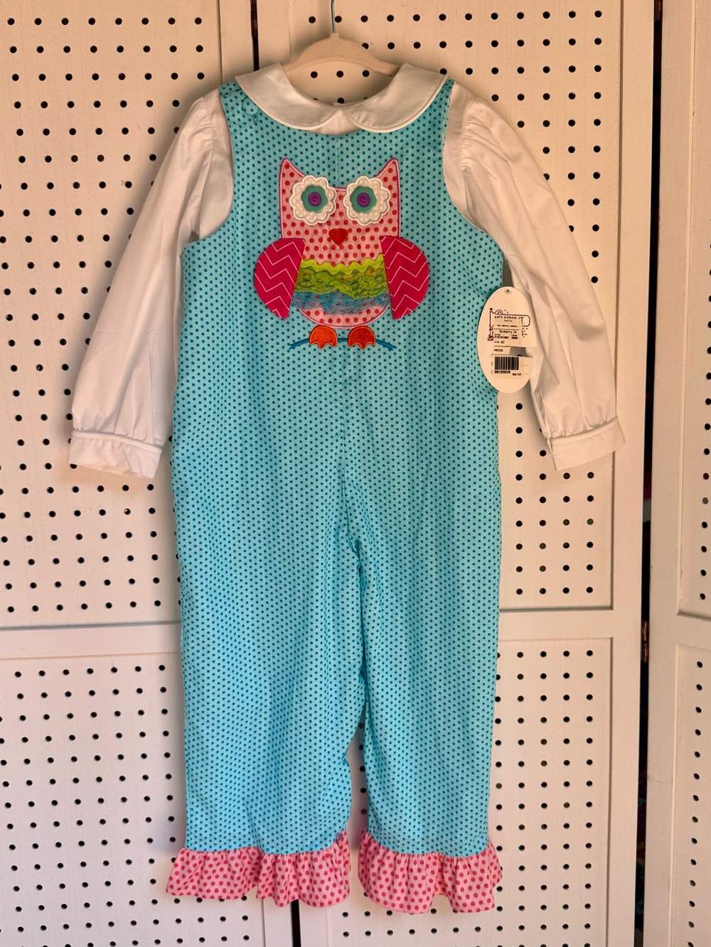 NWT Mulberry St. Aqua Blue Polka Dot Owl Longall & Shirt Set 4T